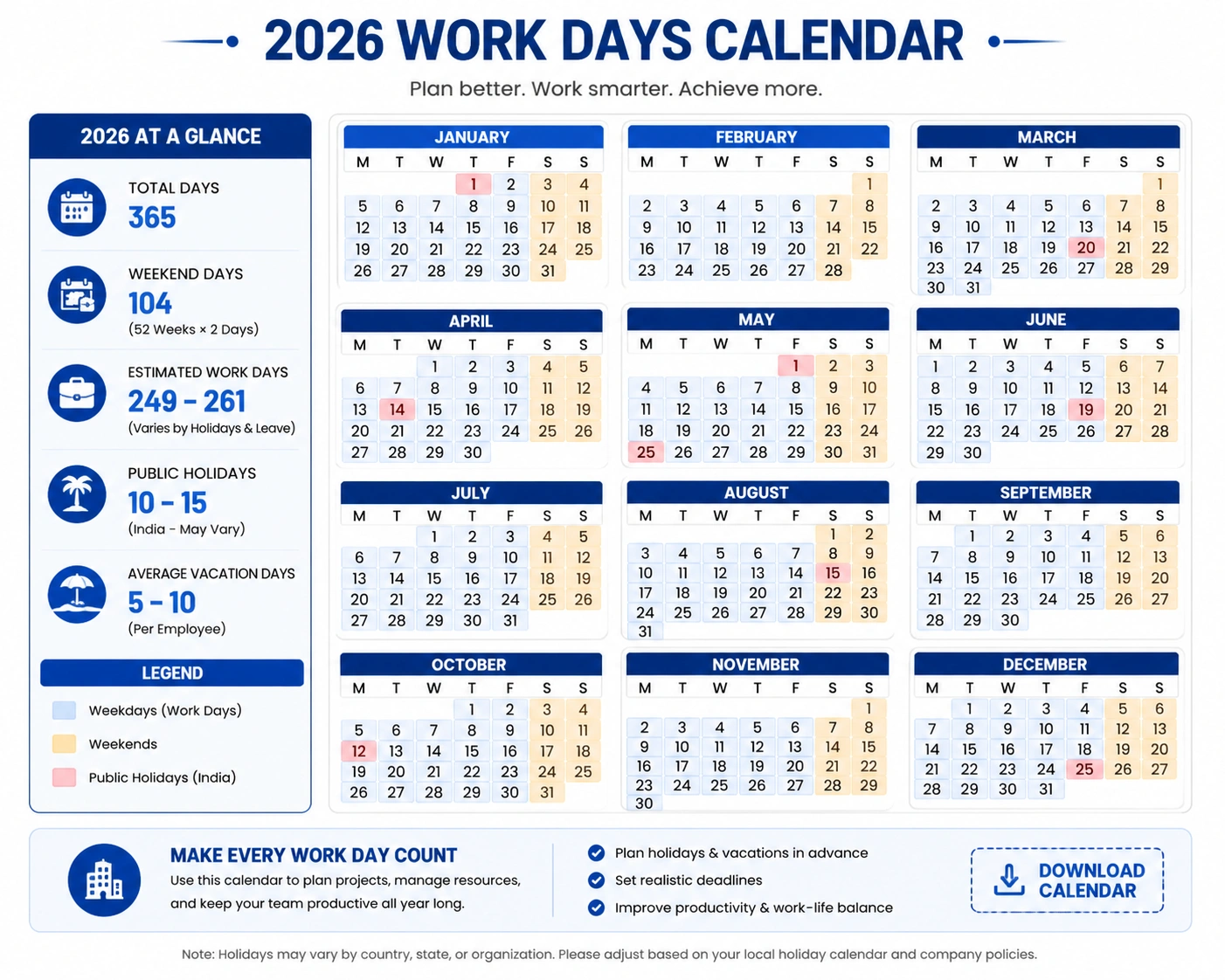 2026 Work Days Calendar 2026-work-days-calendar-showing-total-business-days-and-holidays