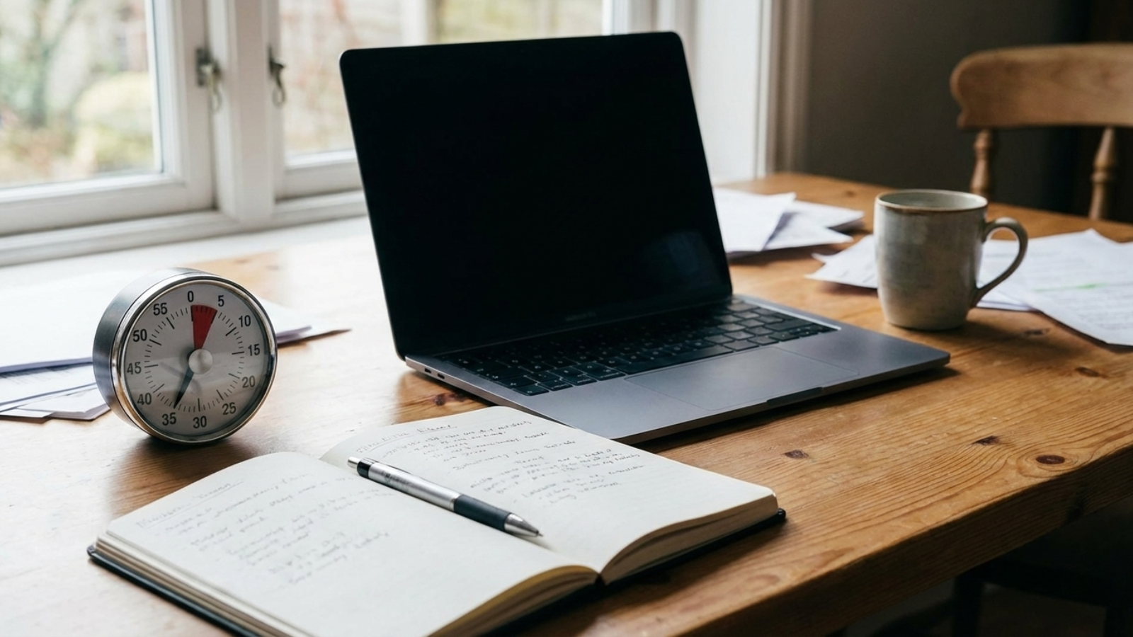 Take More Breaks Calm workspace illustrating smart workload management and fewer digital interruptions.