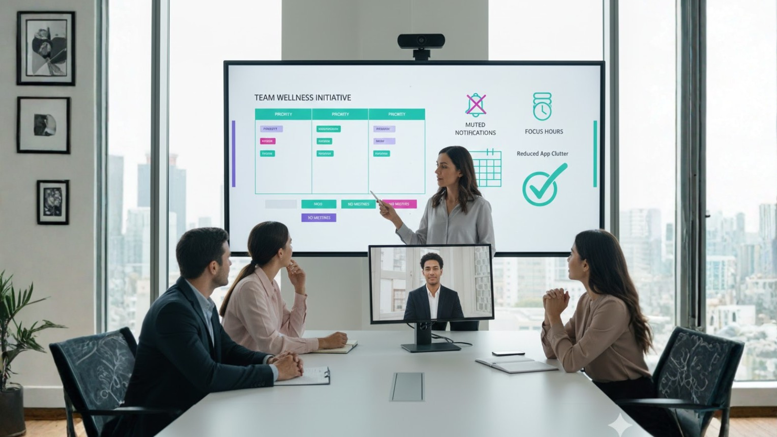 How Managers Can Reduce Digital Overload Effectively? Manager guiding team to reduce digital overload.