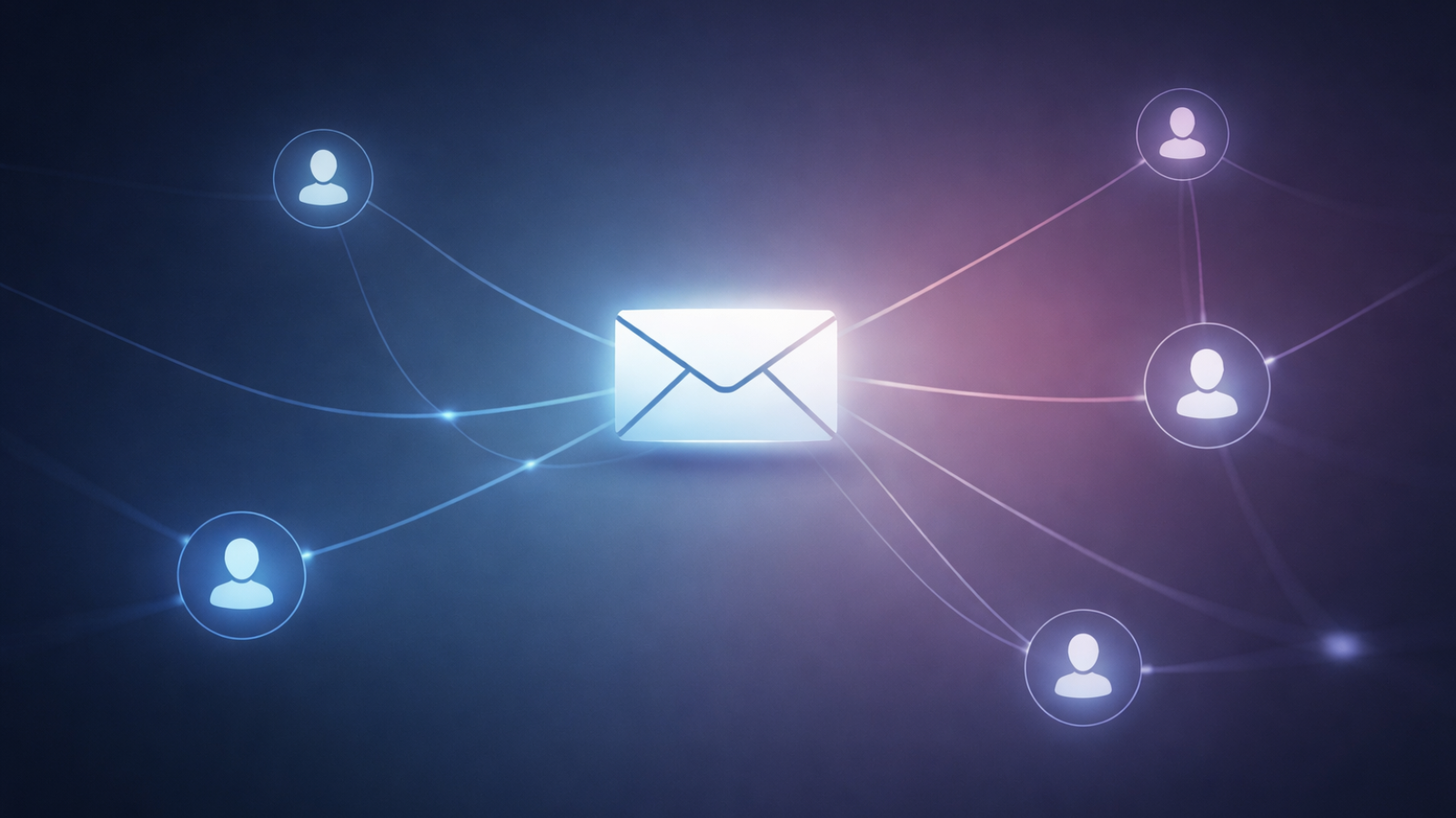 Features of a Quality Internal Reactivation Email Central email icon connected to multiple users, illustrating key features of an effective internal reactivation email.