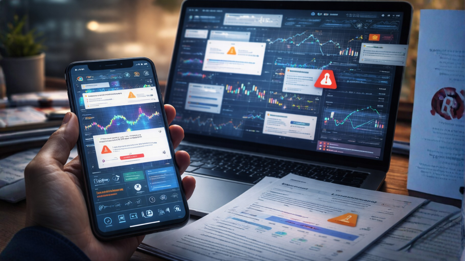 User Experience and Product Development Confusing fintech app interface showing error alerts, complex dashboards, and usability issues across mobile and desktop platforms.
