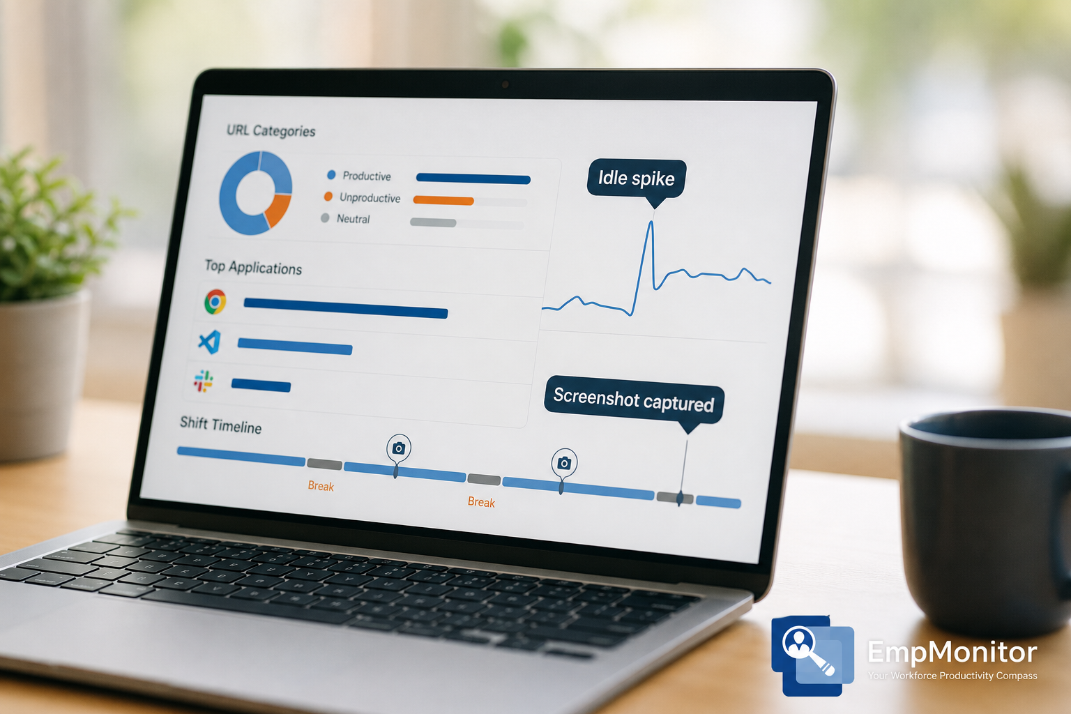 EmpMonitor website and app usage monitoring in action