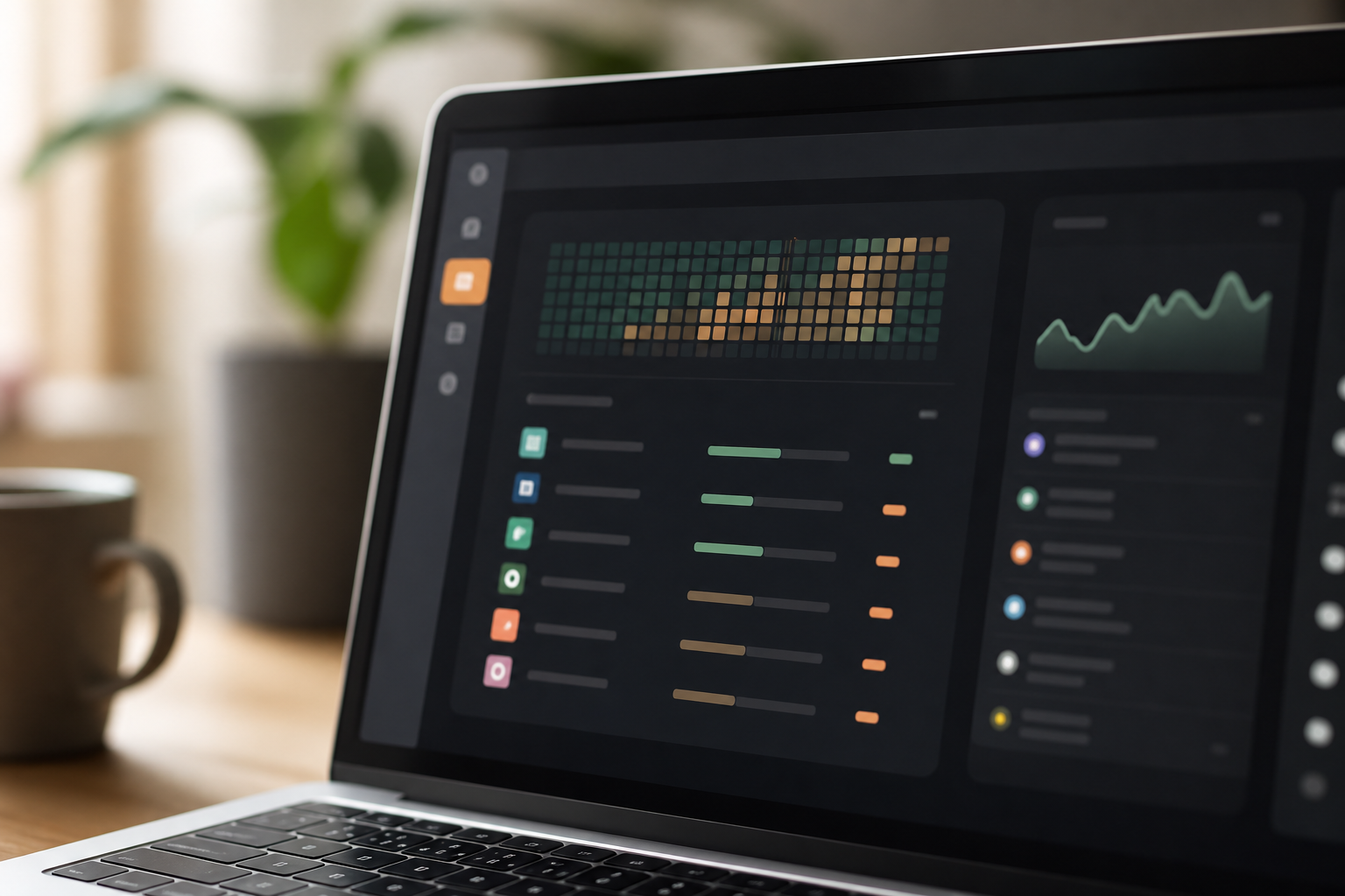 Team activity heatmap and app/URL mix