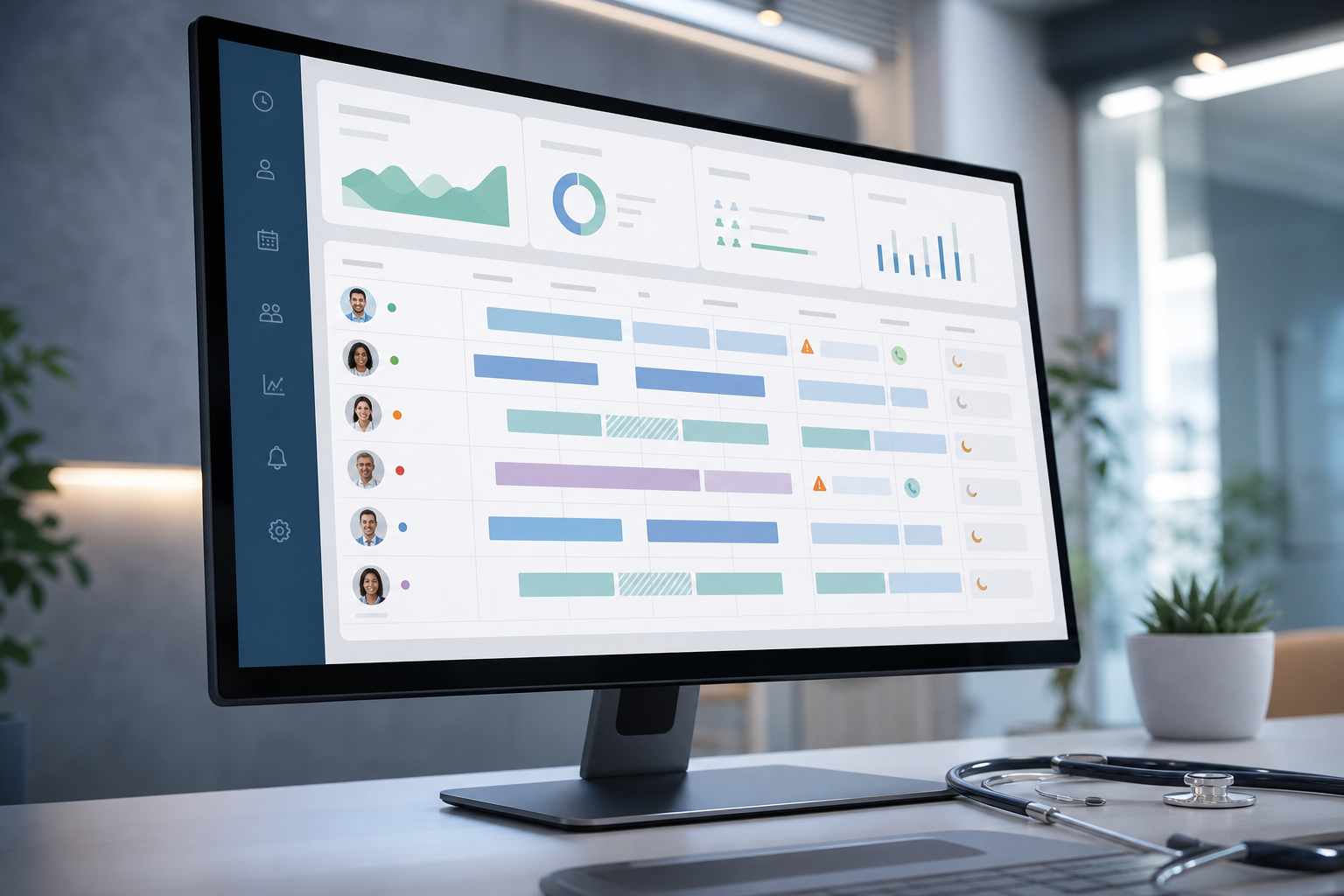 employee time and attendance tracking dashboard mockup for a hospital network